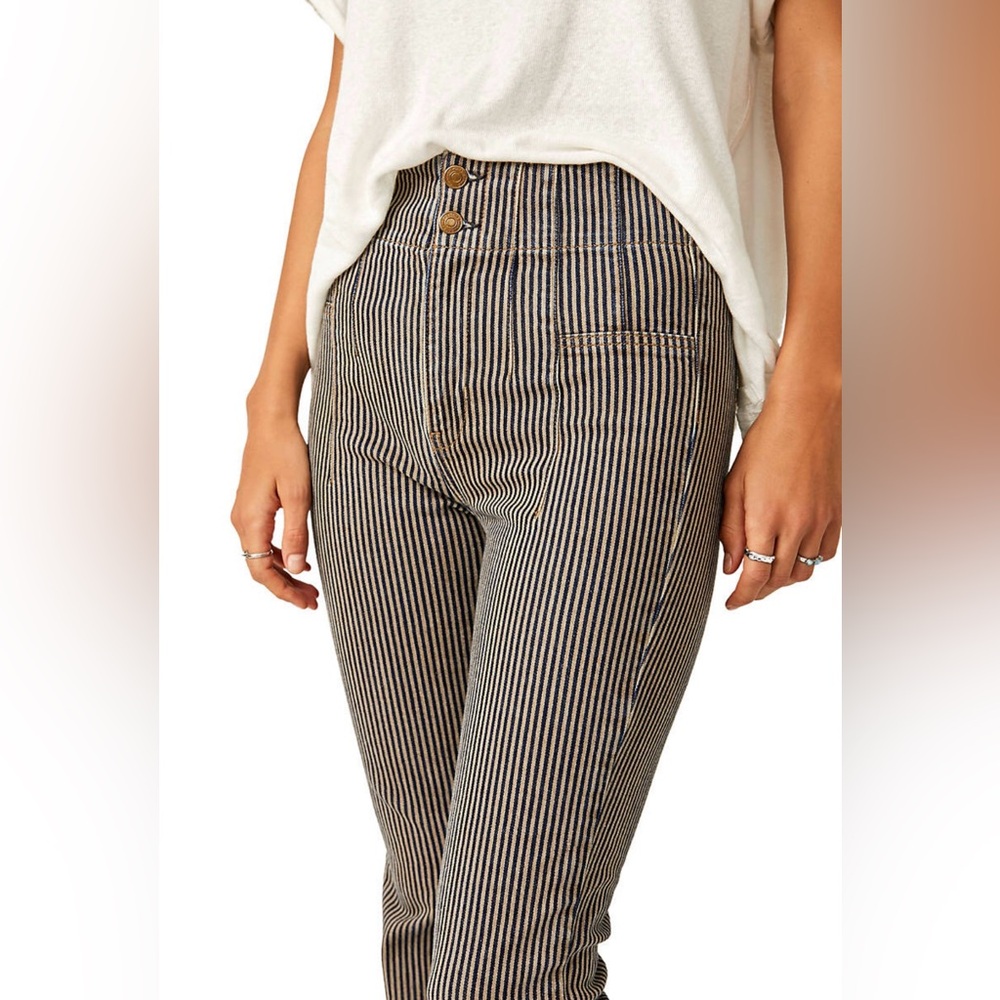 NWT Free People Jayde High Rise Flare Railroad Pants - Picture 6 of 15
